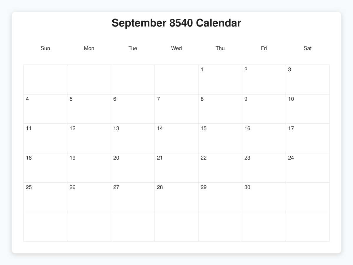 Printable September 8540 Calendars