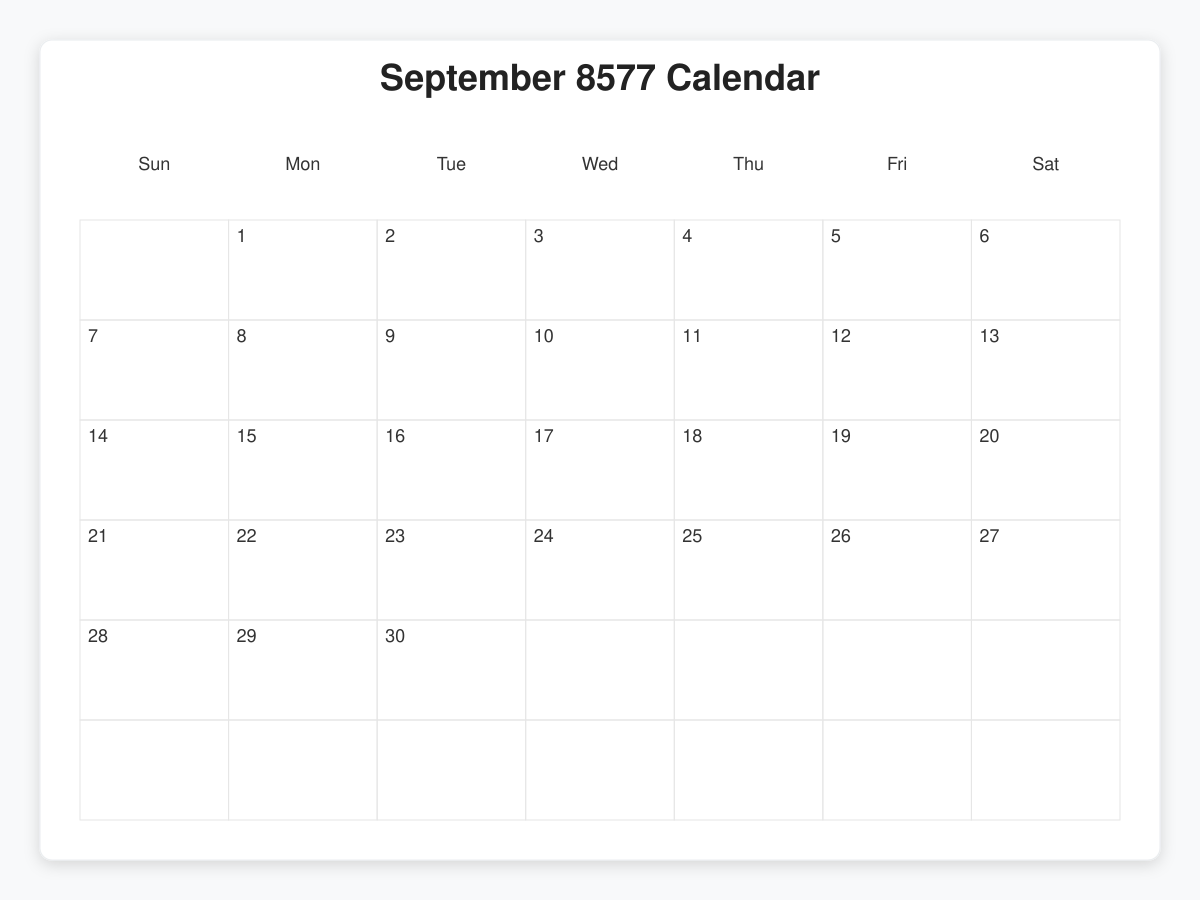 Printable September 8577 Calendars