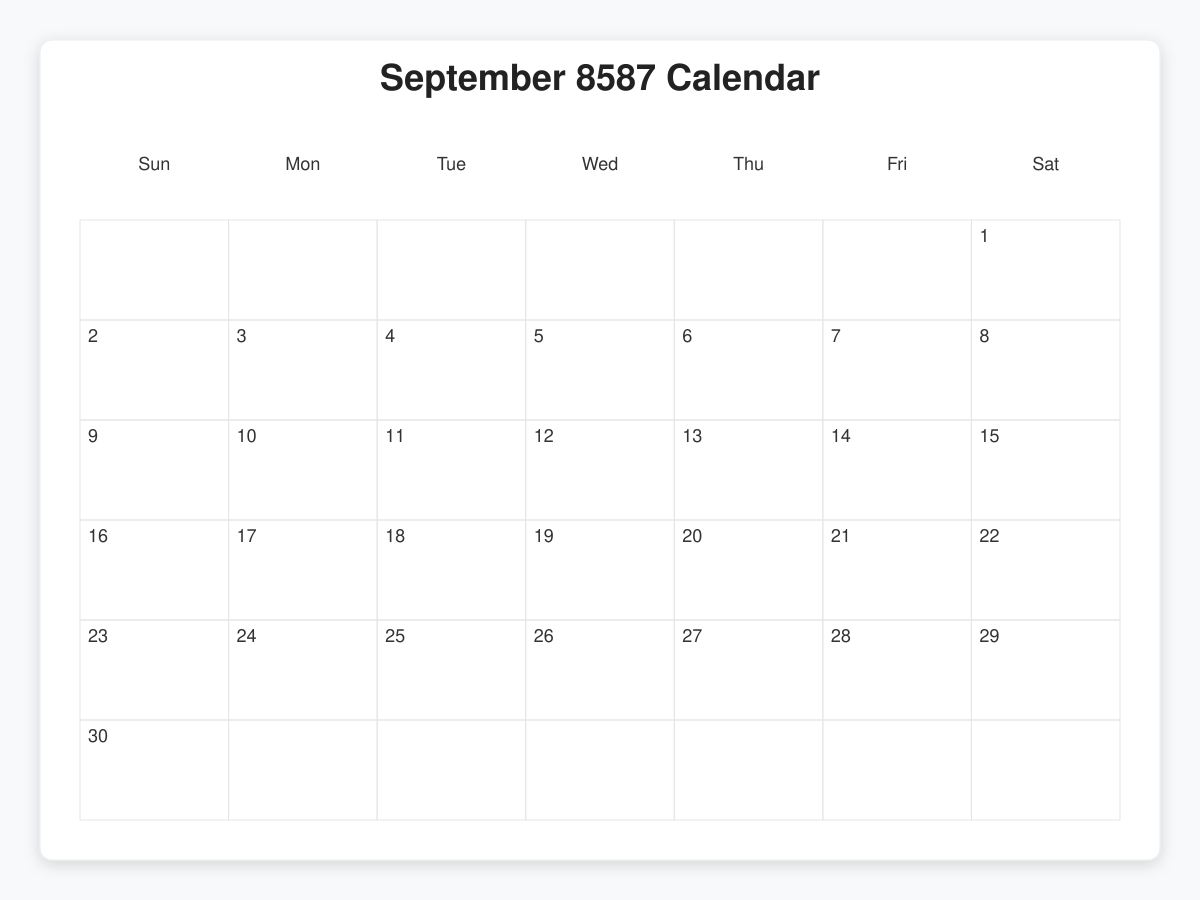 Printable September 8587 Calendars