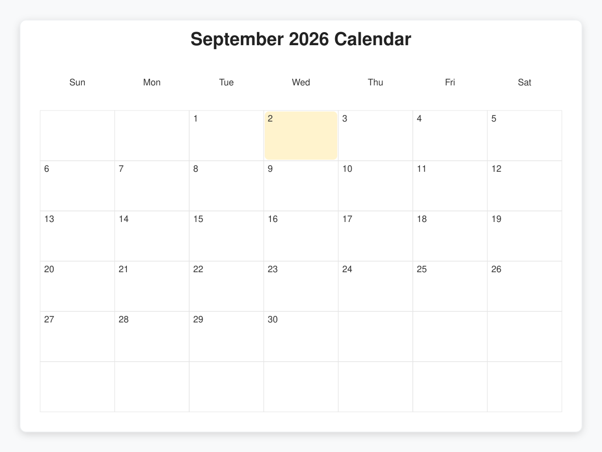 Printable September  Calendars