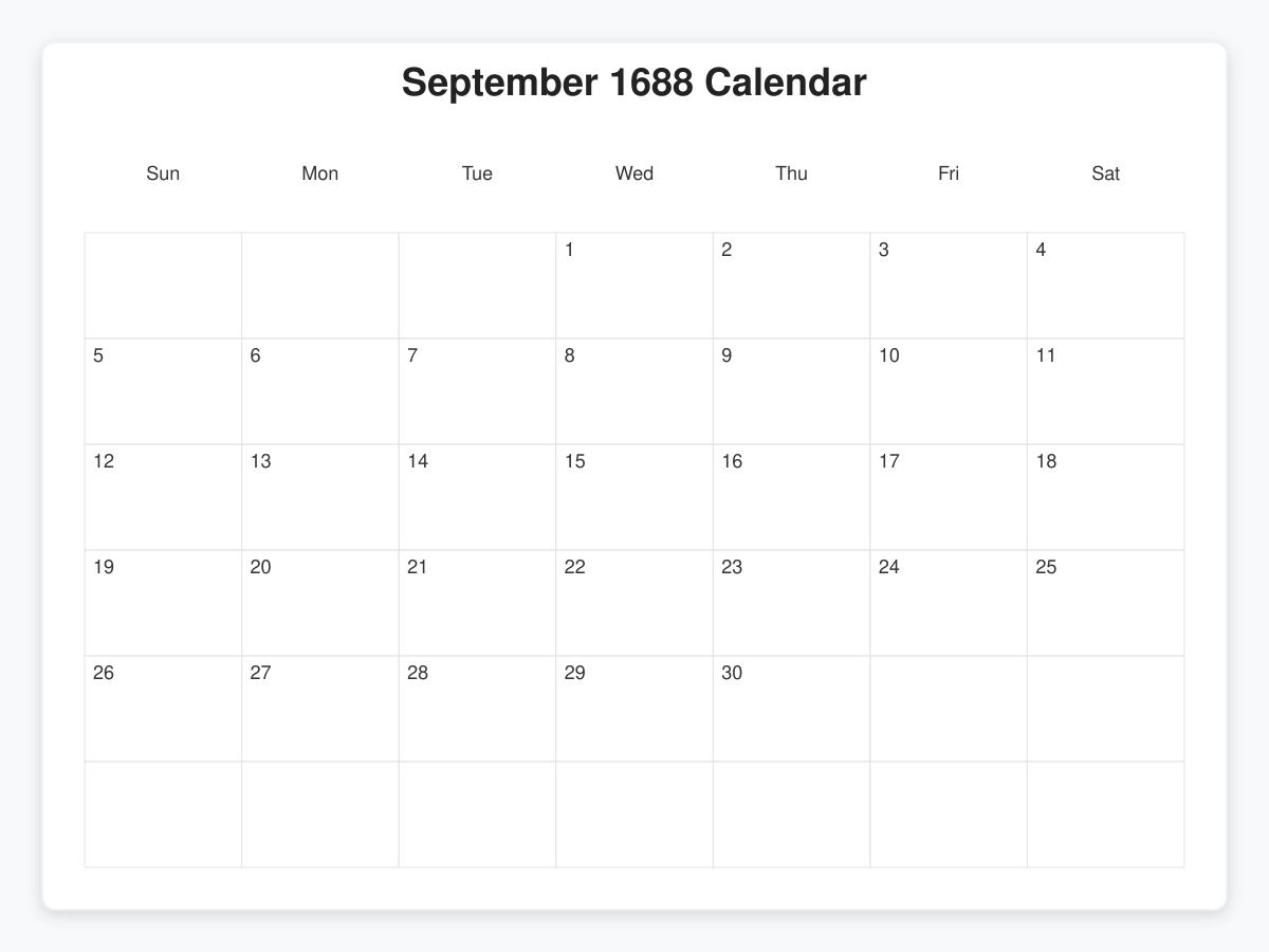 Printable September 1688 Calendars