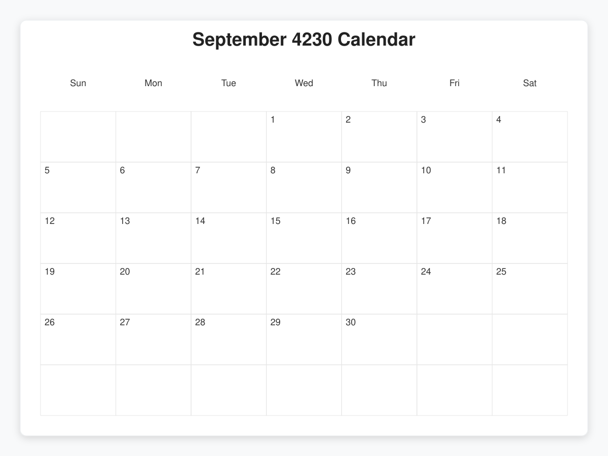 Printable September 4230 Calendars