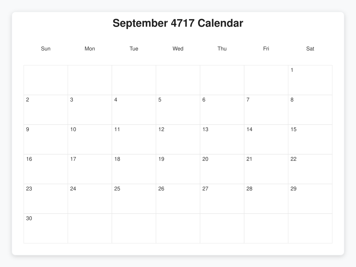 Printable September 4717 Calendars