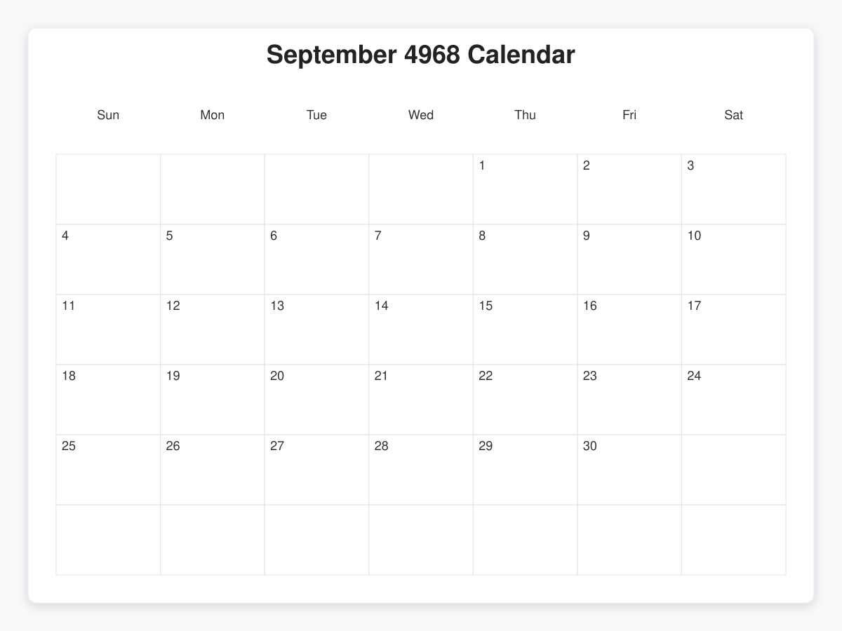 Printable September 4968 Calendars