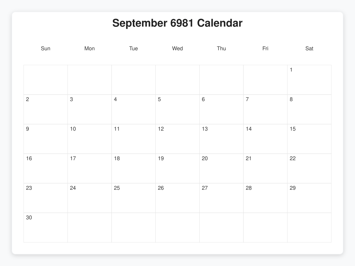 Printable September 6981 Calendars