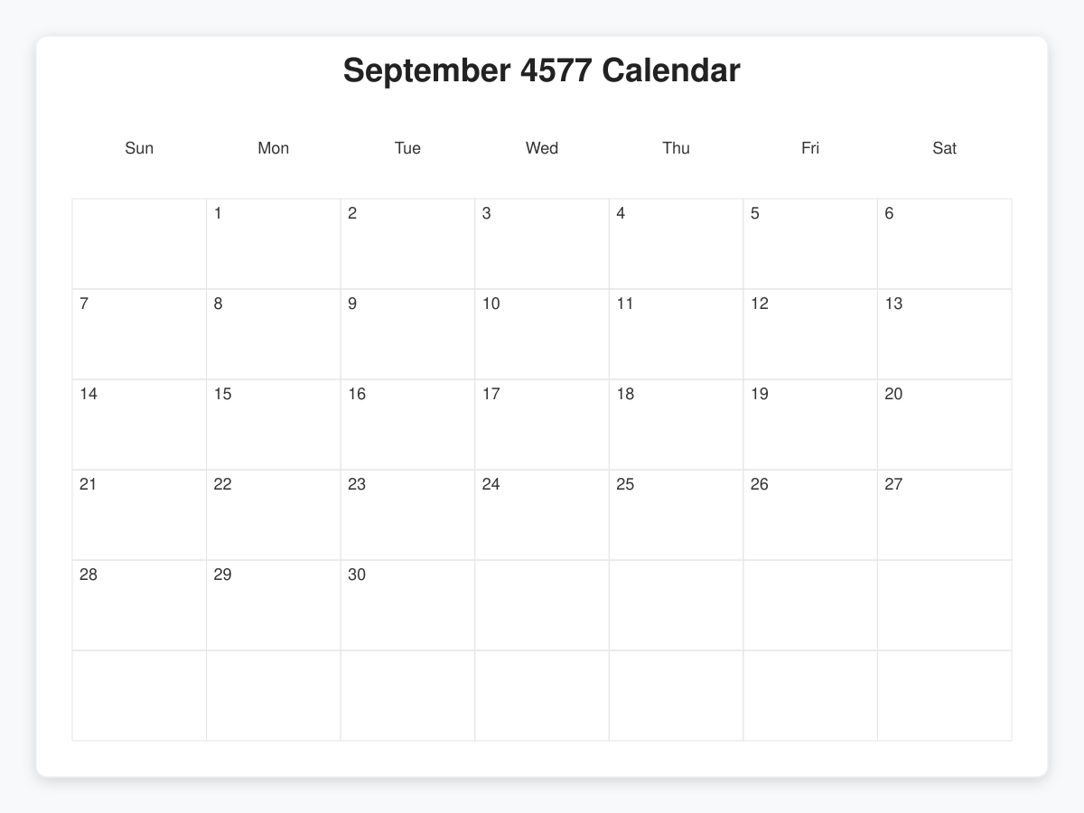 Printable September 4577 Calendars