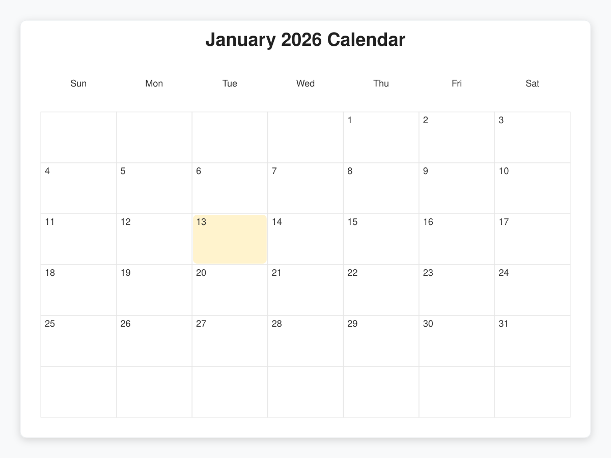Printable January  Calendars
