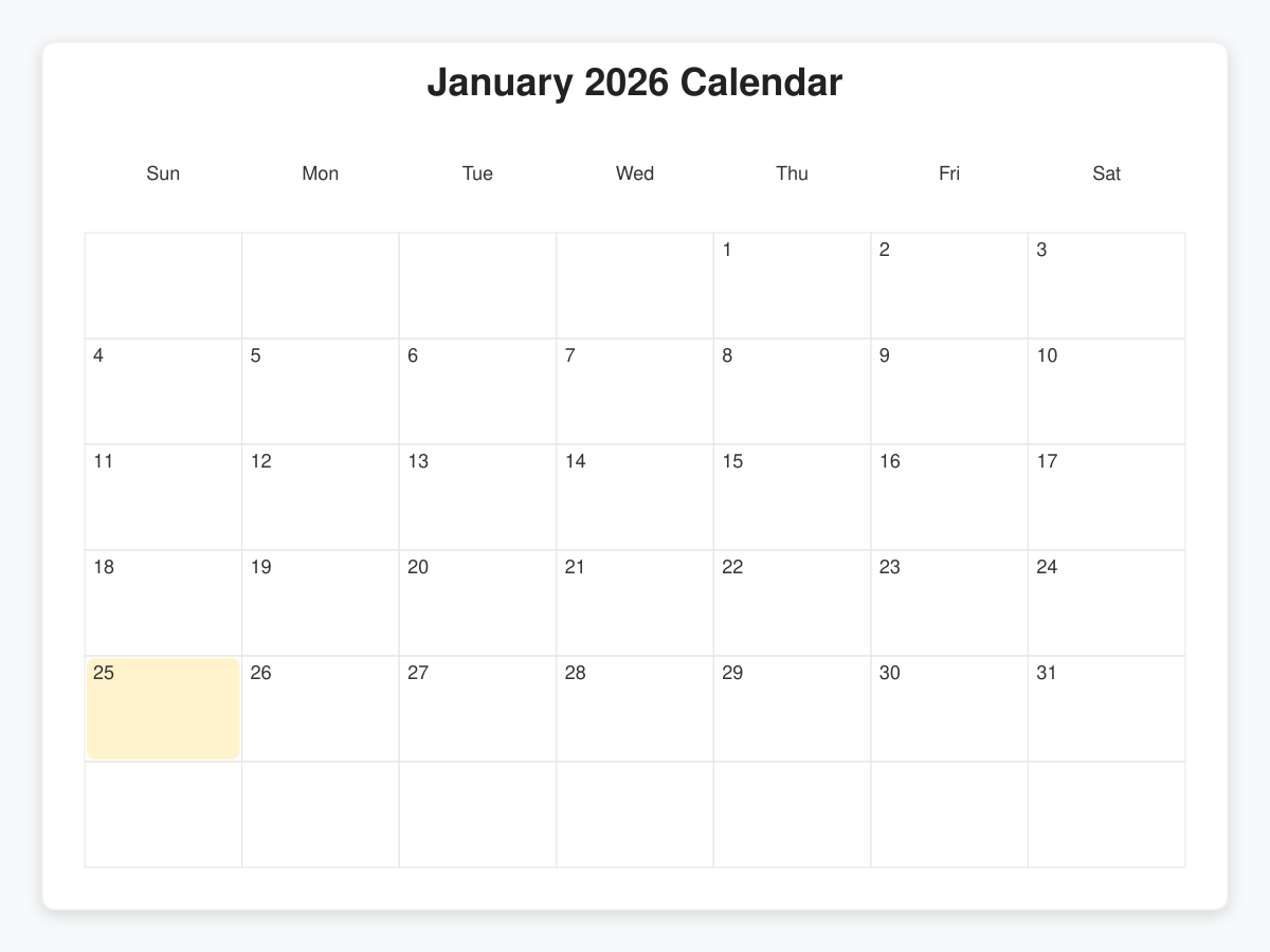 Printable January  Calendars