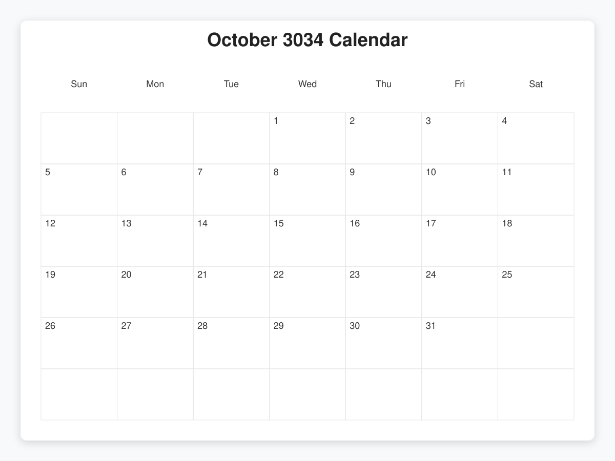 Printable October 3034 Calendars
