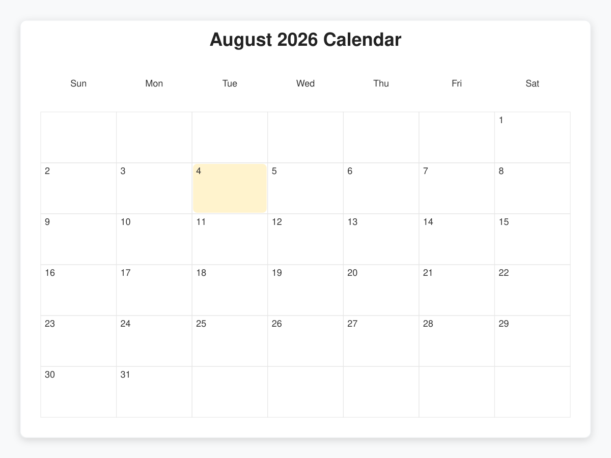Printable August  Calendars