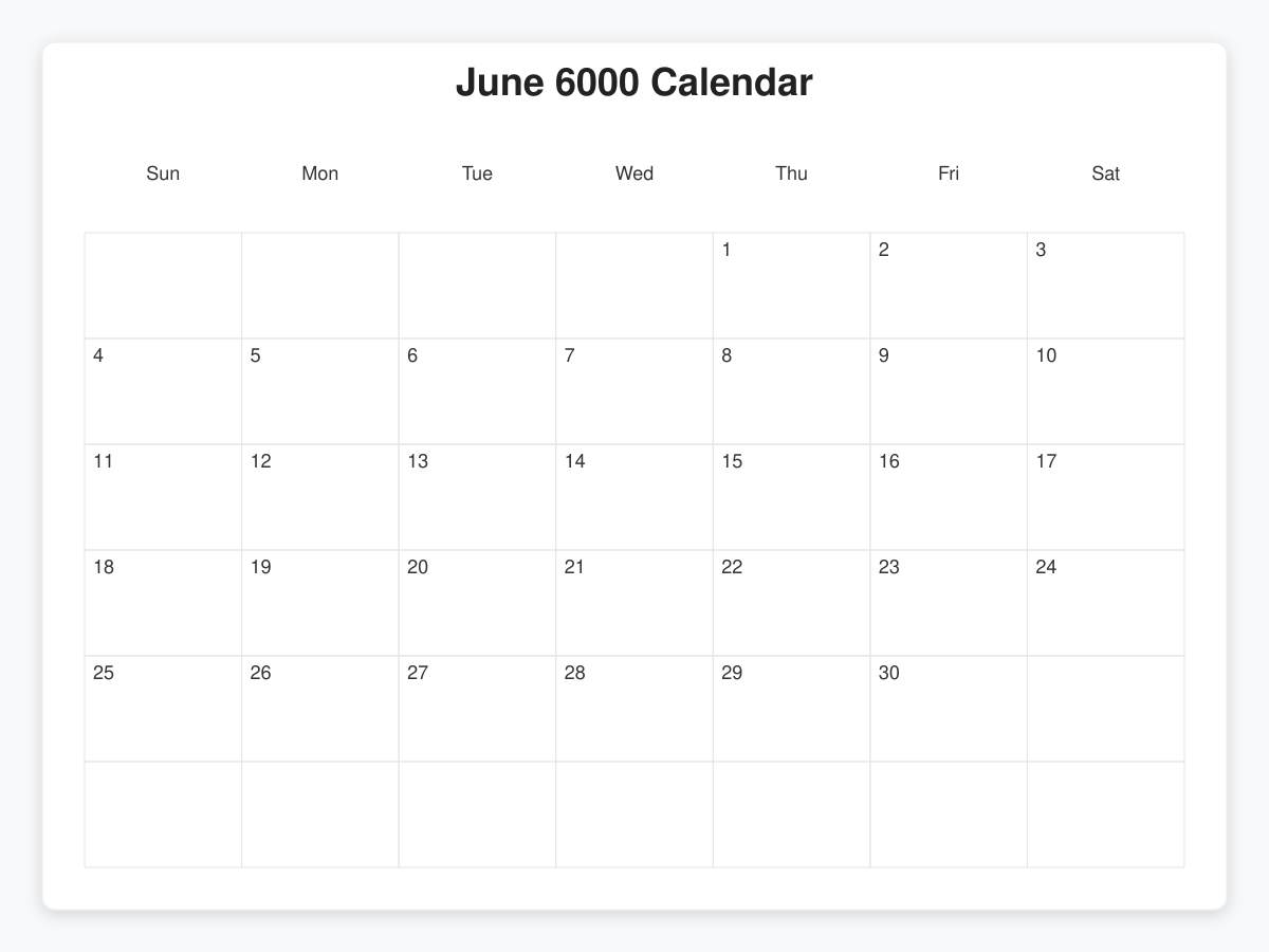 Printable June 6000 Calendars