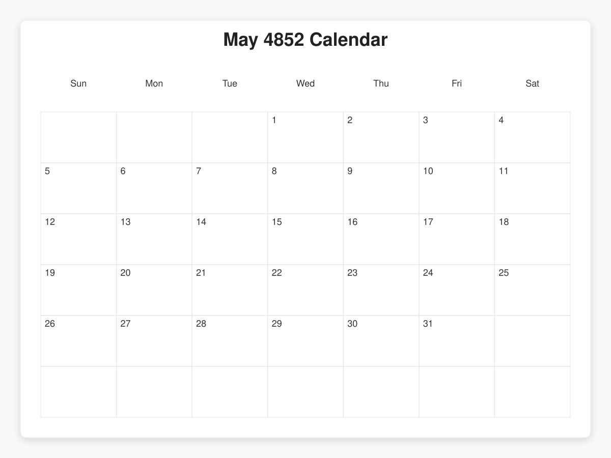 Printable May 4852 Calendars