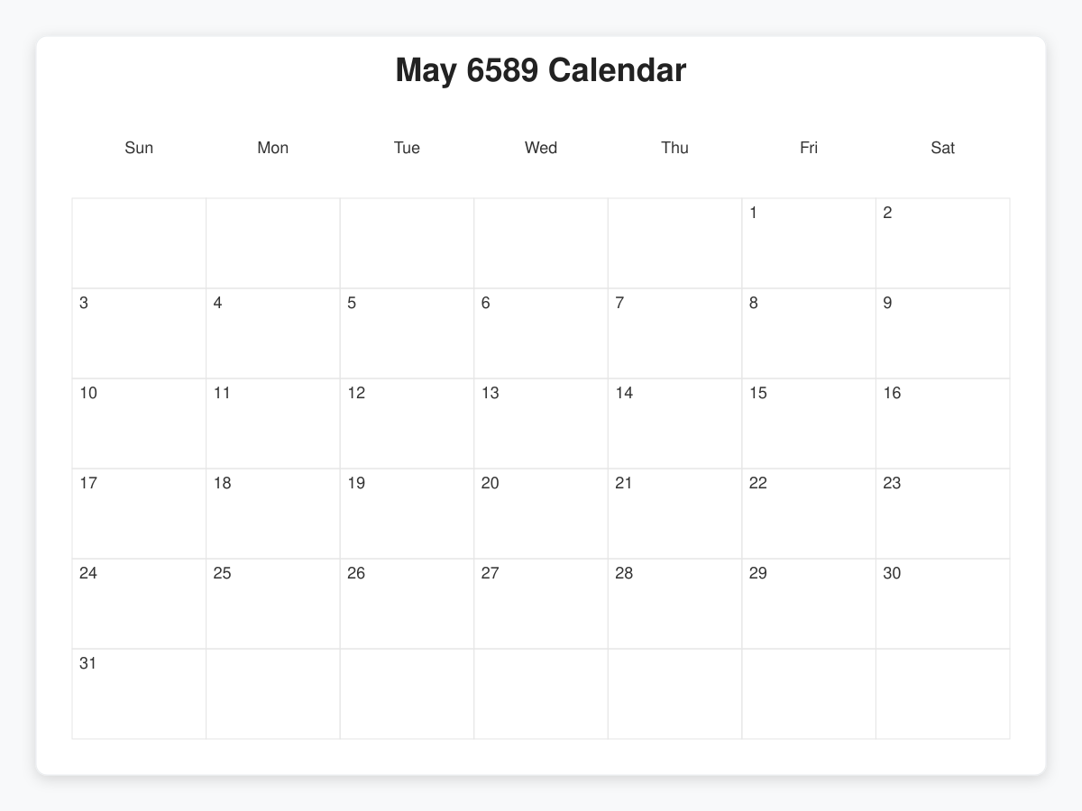 Printable May 6589 Calendars