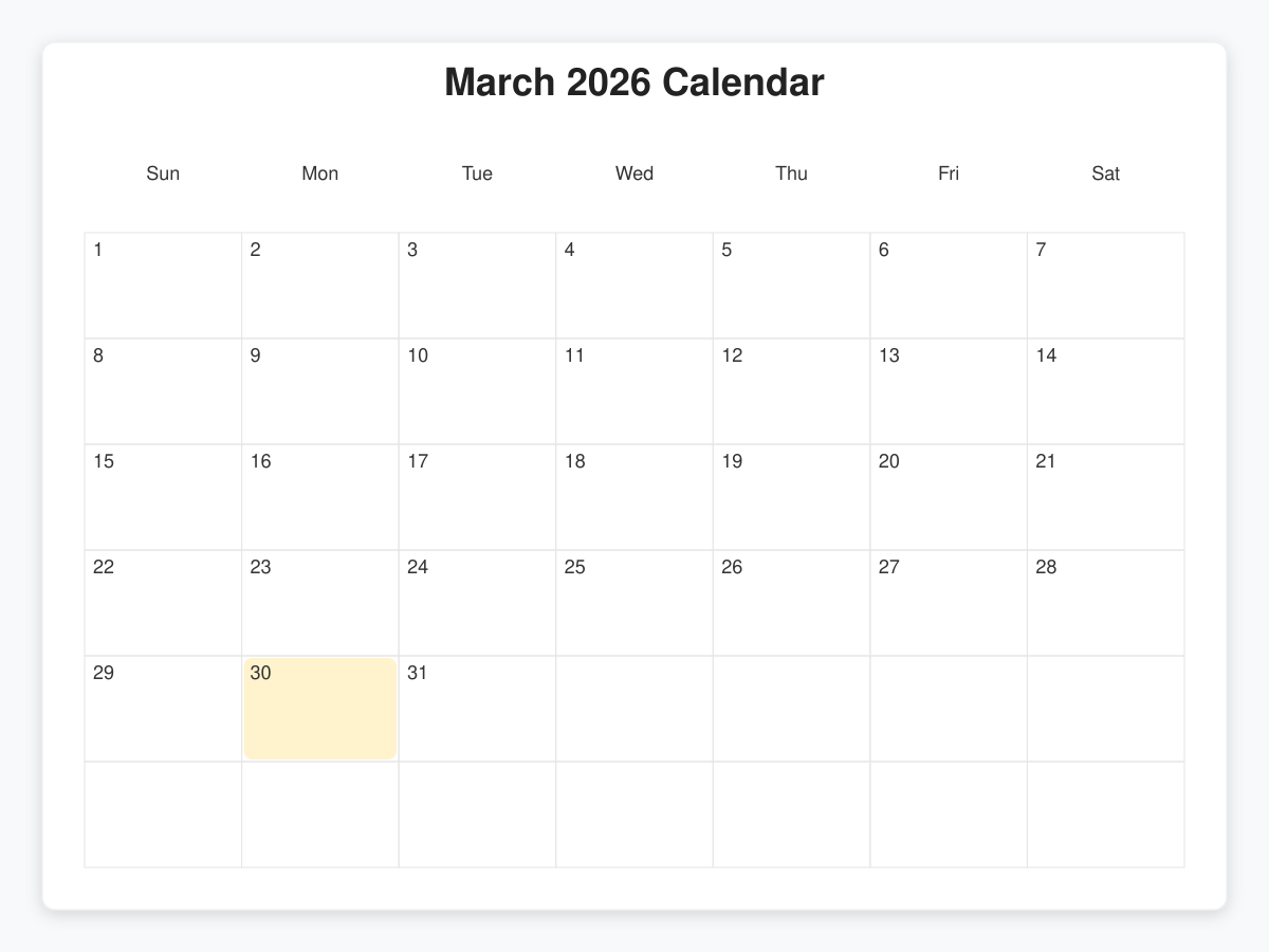 Printable March  Calendars