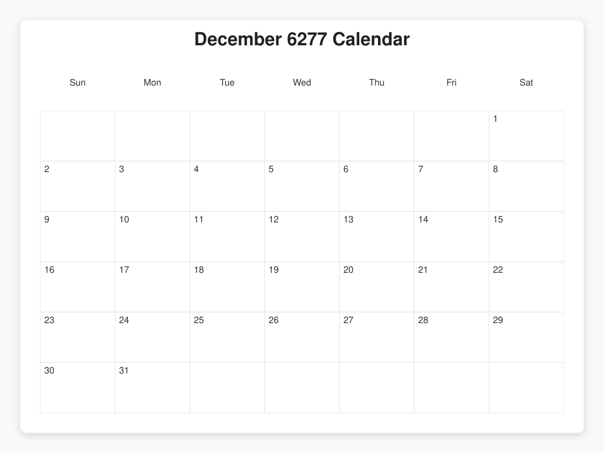 Printable December 6277 Calendars