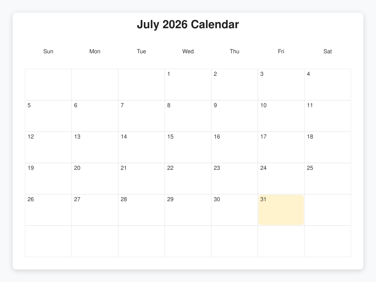 Printable July  Calendars