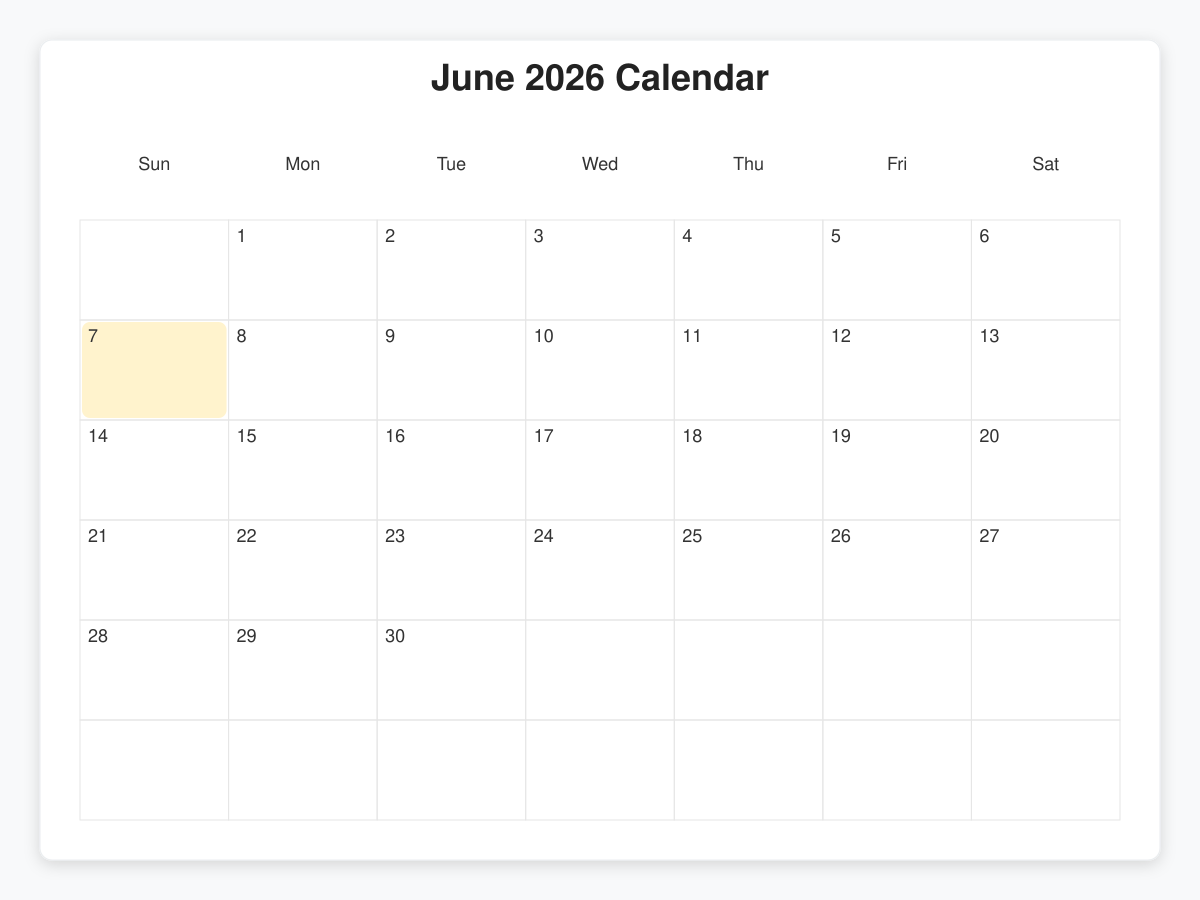 Printable June  Calendars