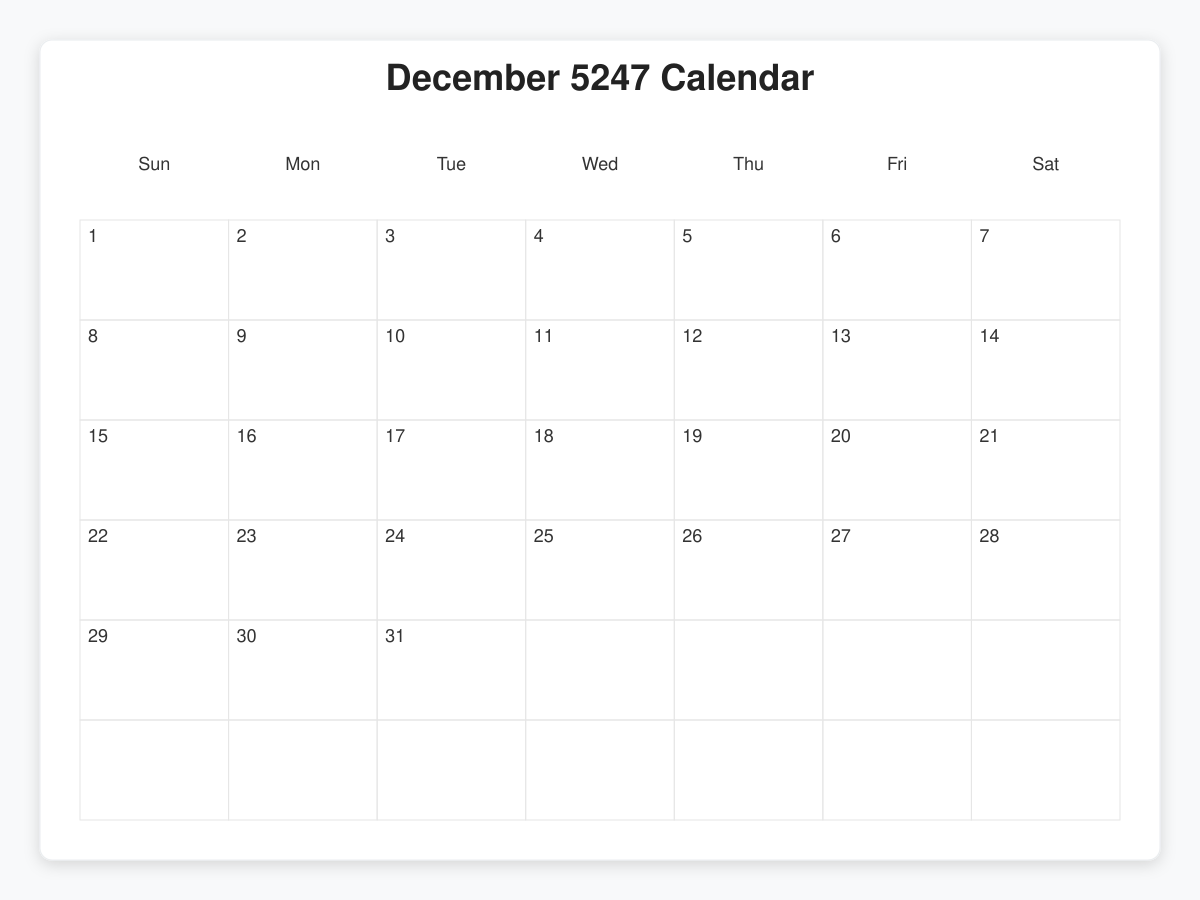 Printable December 5247 Calendars