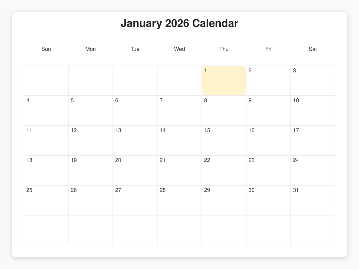 Printable January  Calendars