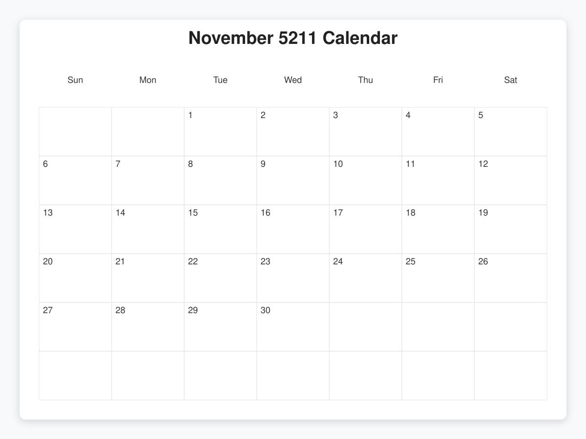Printable November 5211 Calendars