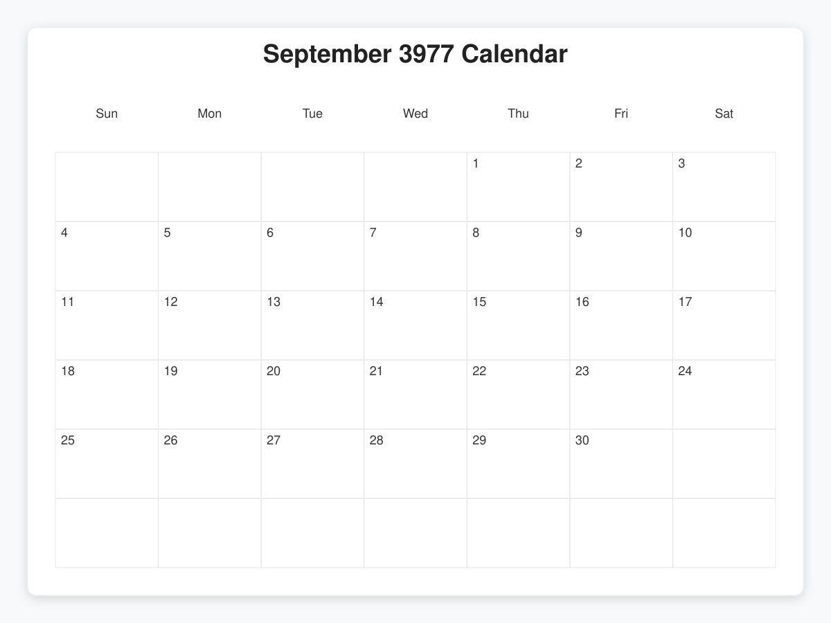 Printable September 3977 Calendars