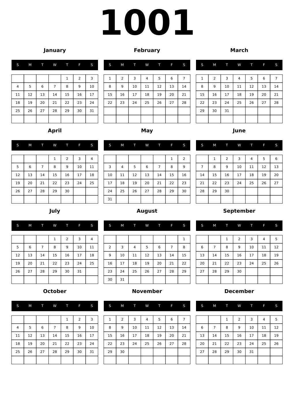 Printable 10010 Calendars