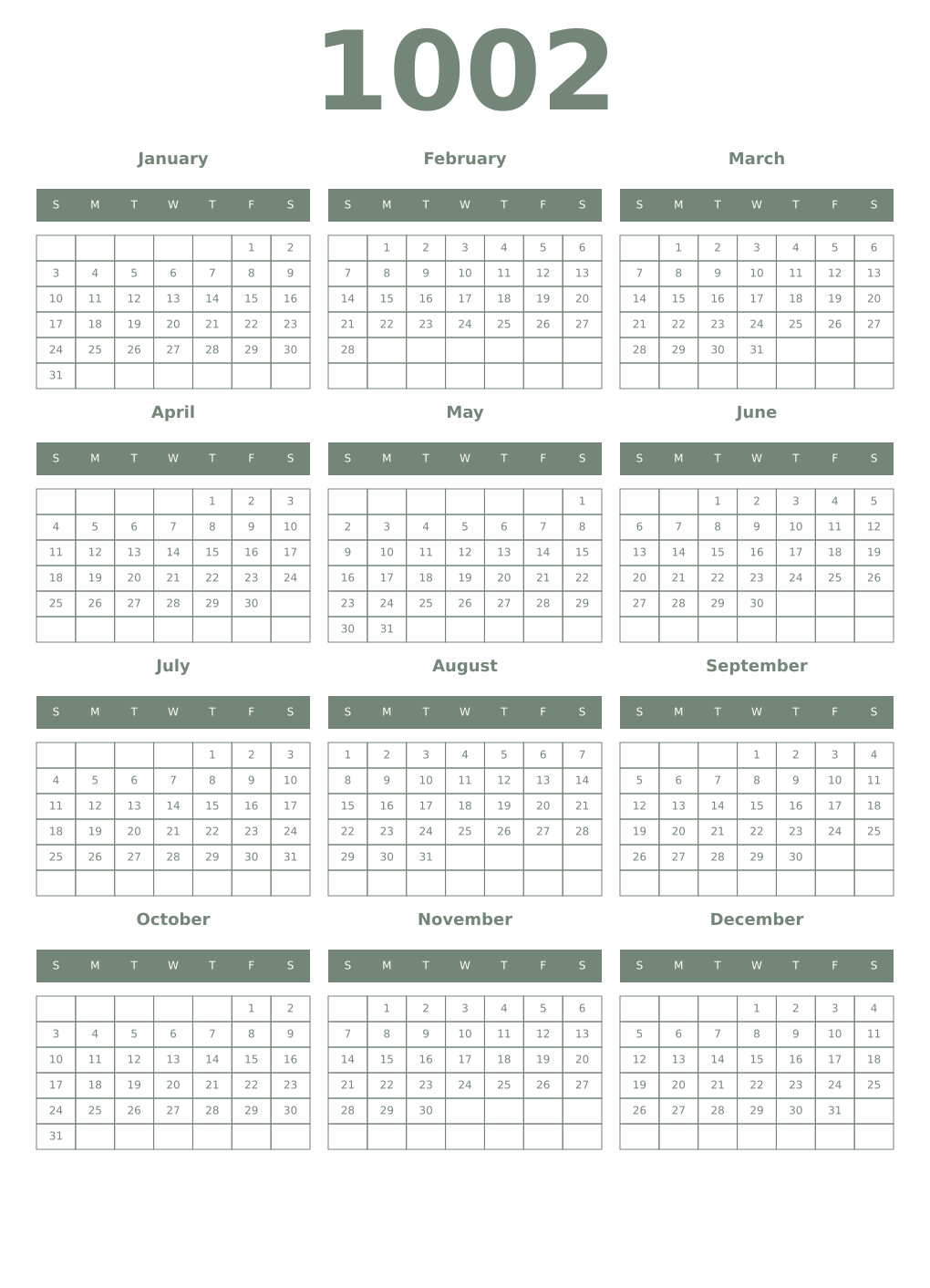 Printable 1002 Year Calendars xanadu