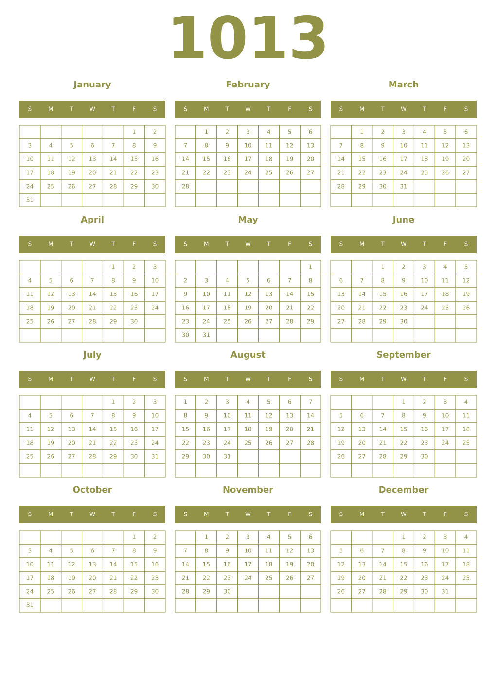 Printable 1013 Year Calendars eburnean