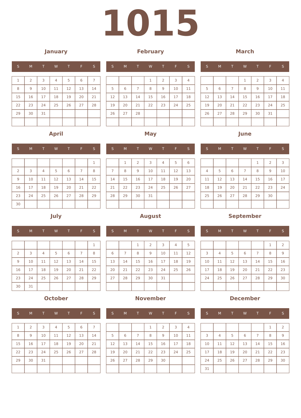 Printable 1015 Year Calendars coffe