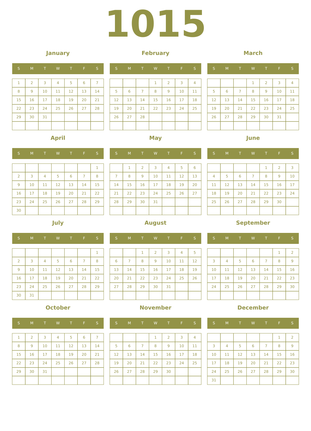 Printable 1015 Year Calendars eburnean