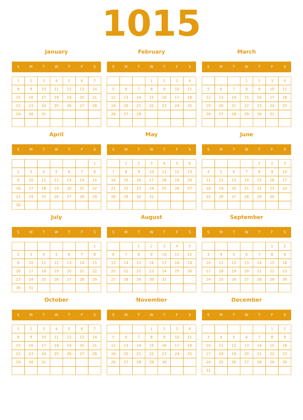 Printable 1015 Year Calendars gamboge