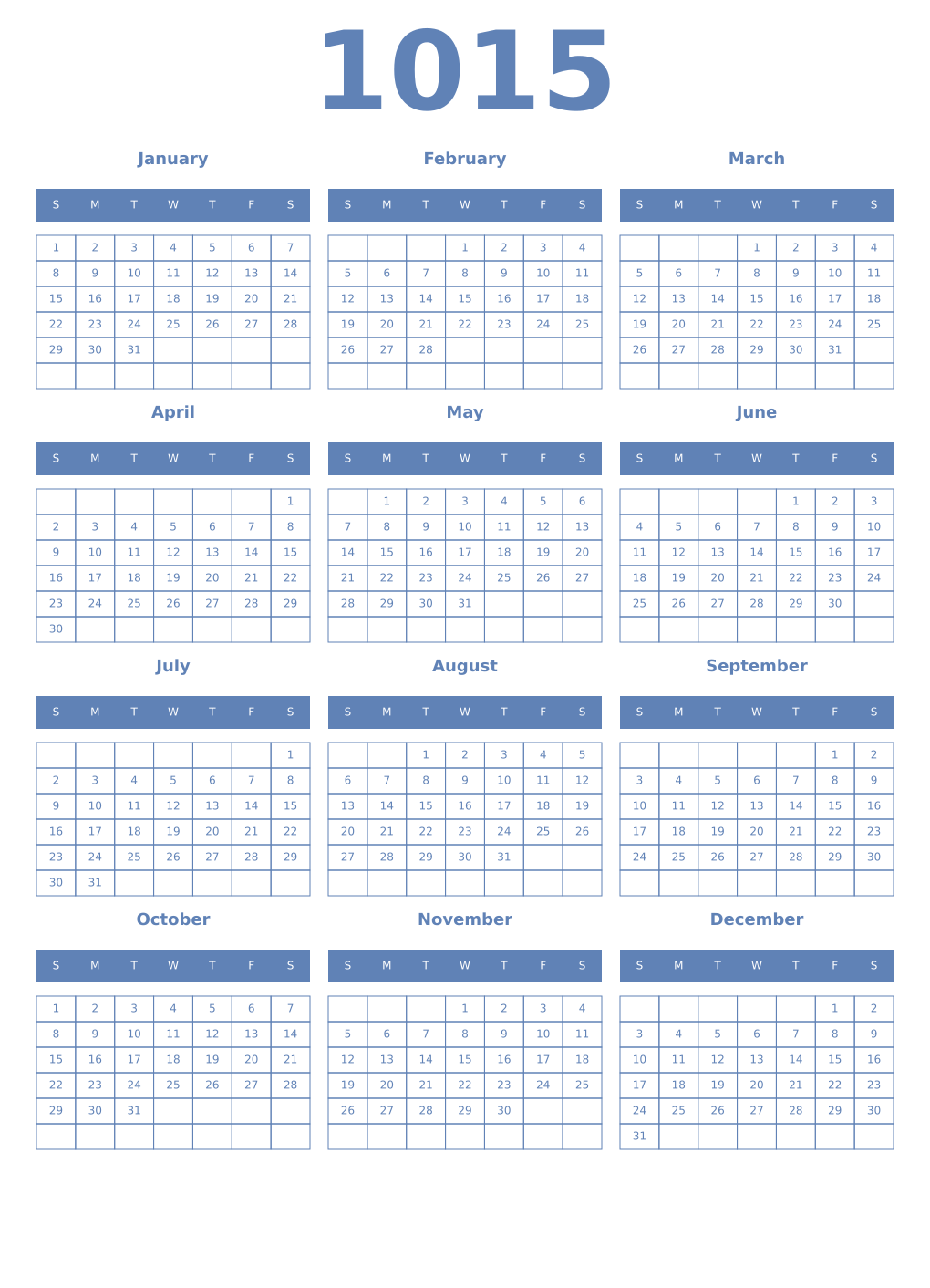 Printable 1015 Year Calendars glaucous
