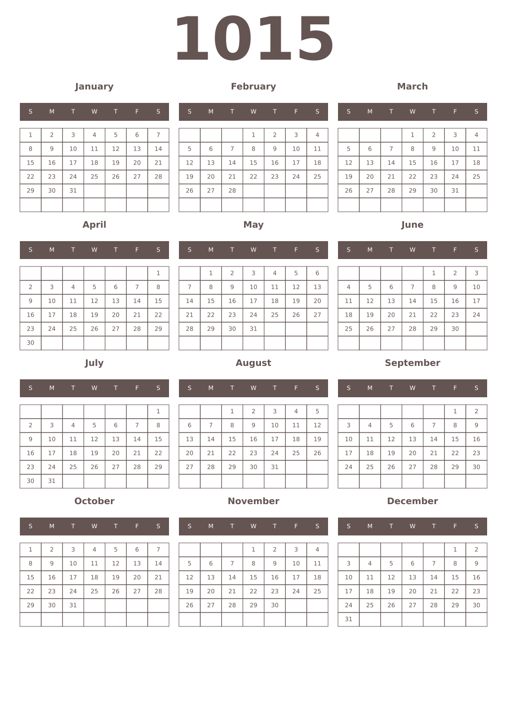 Printable 1015 Year Calendars wenge