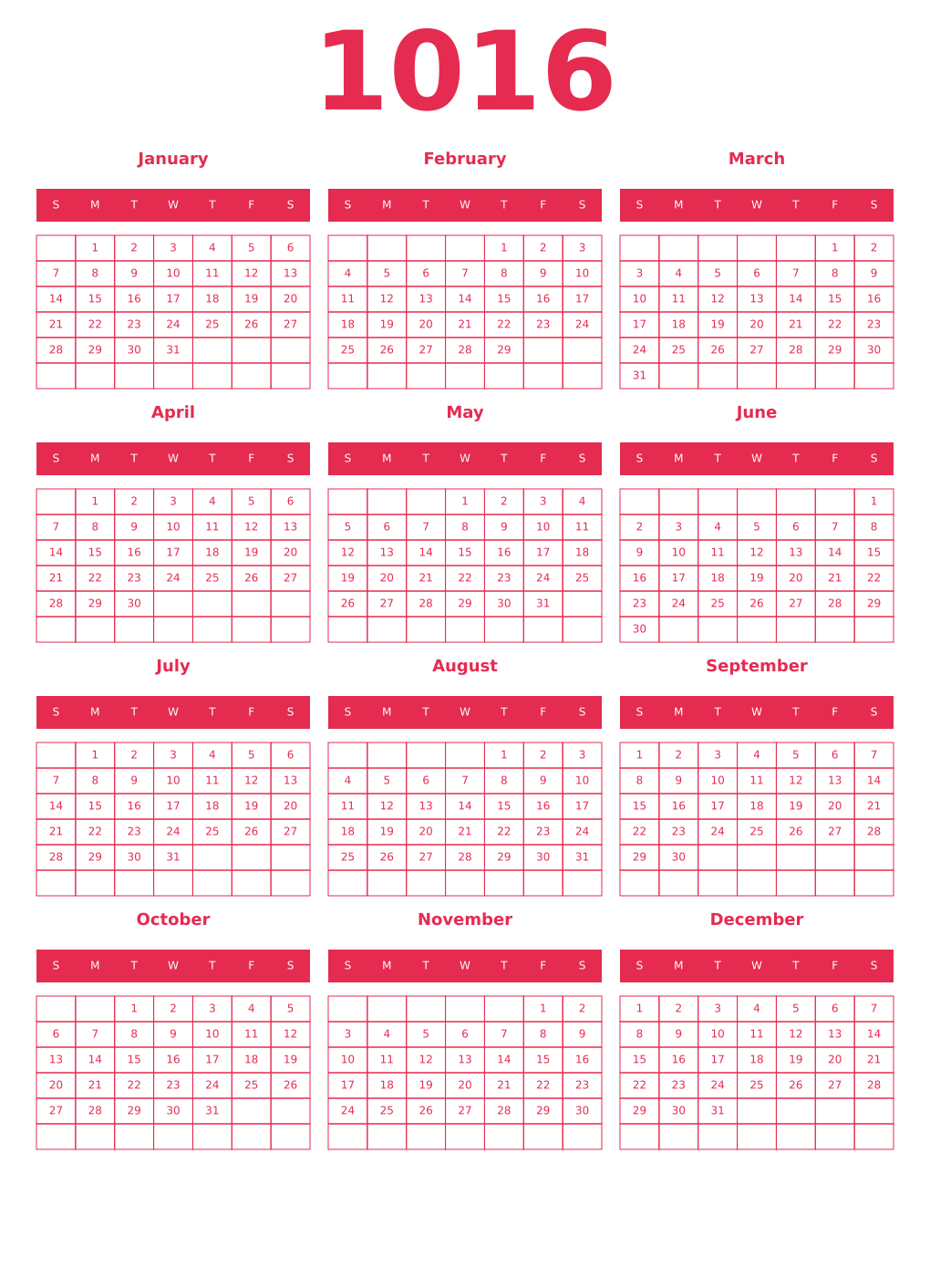 Printable 1016 Year Calendars amaranth