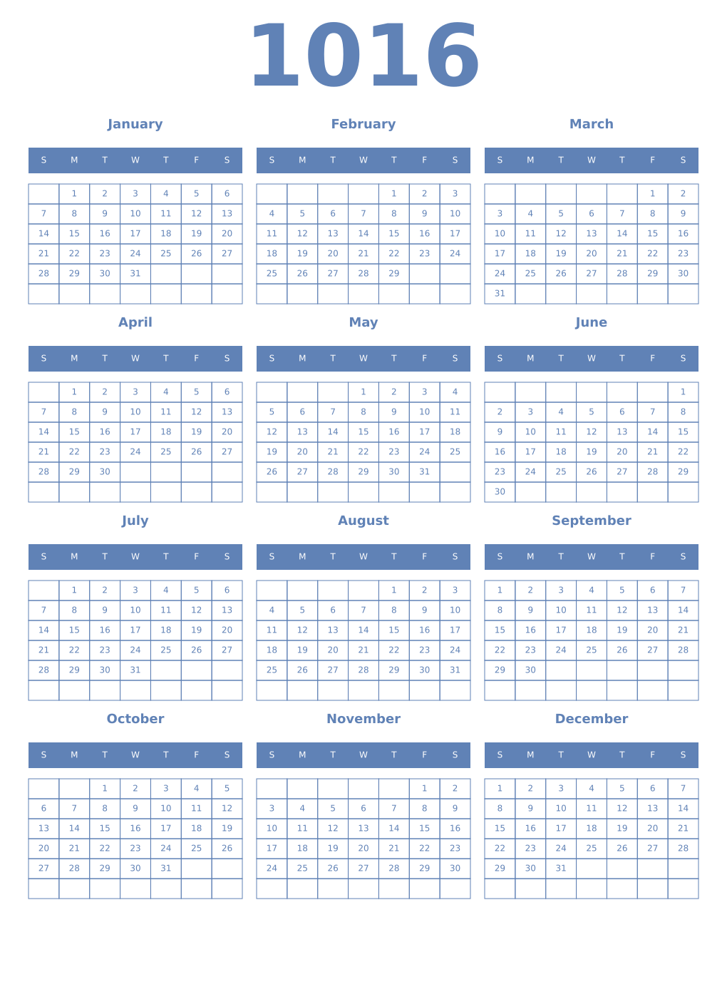 Printable 1016 Year Calendars glaucous