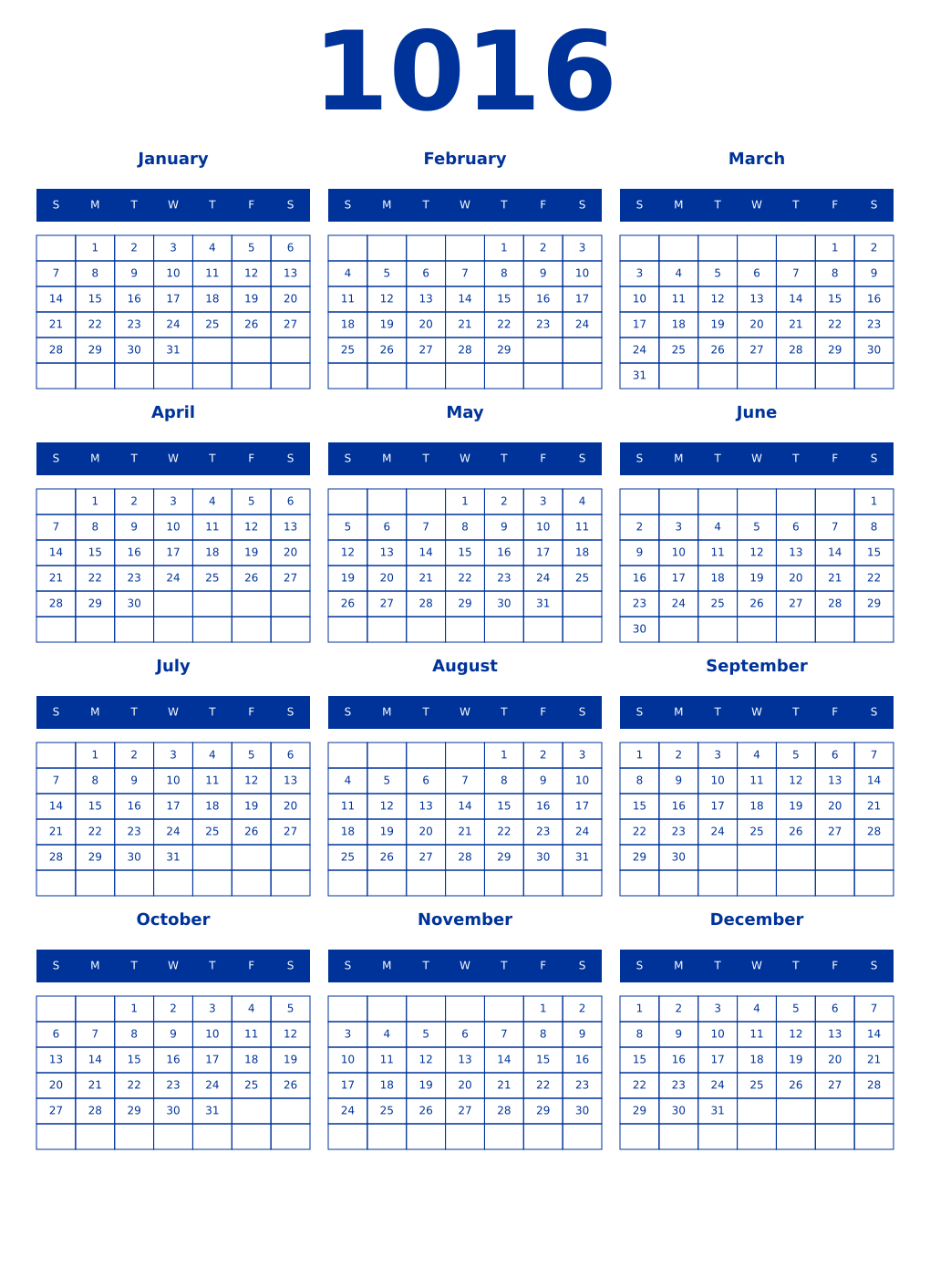 Printable 1016 Year Calendars smalt