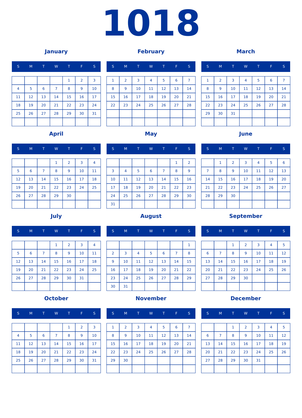 Printable 1018 Year Calendars smalt