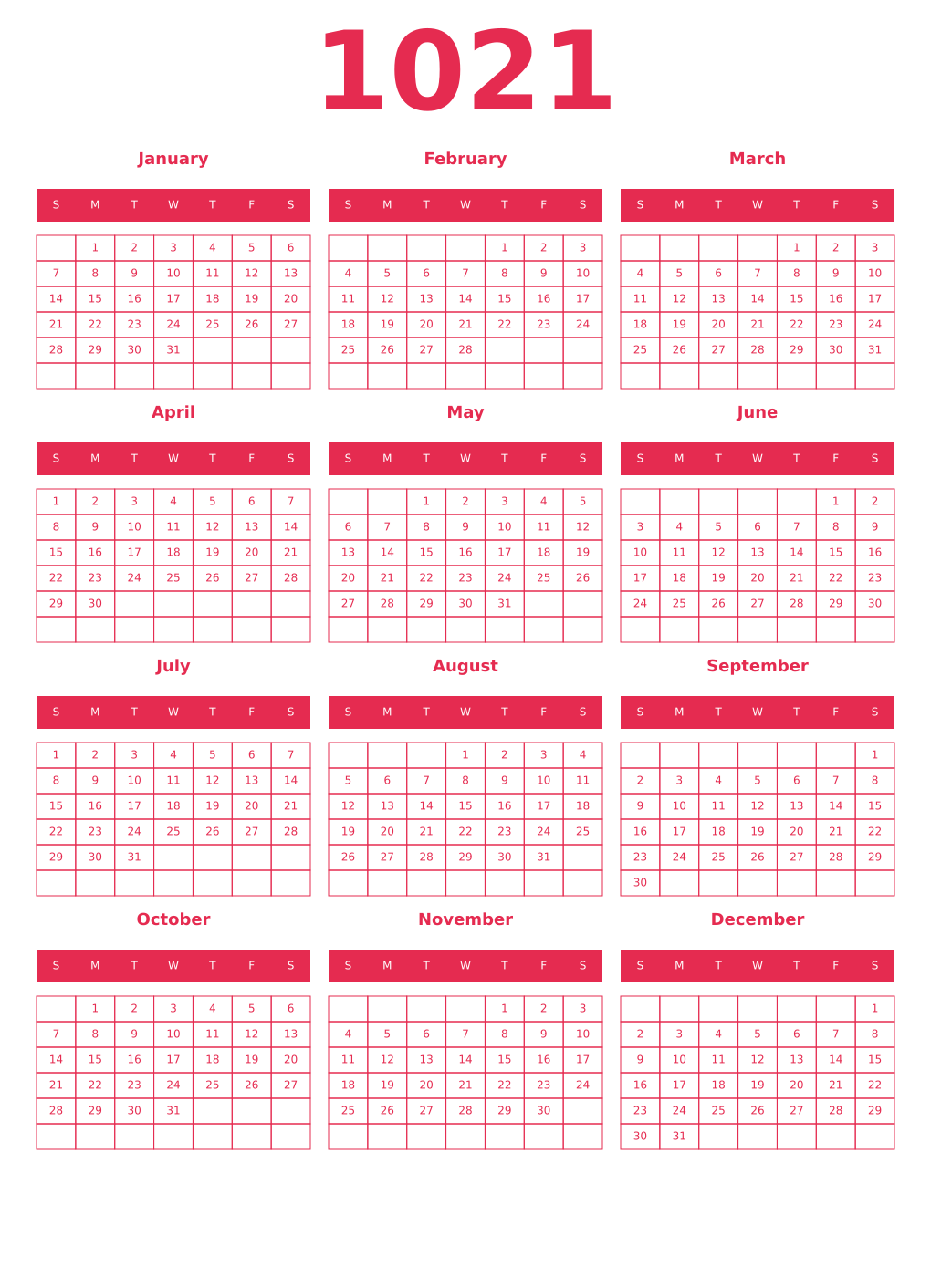 Printable 1021 Year Calendars amaranth