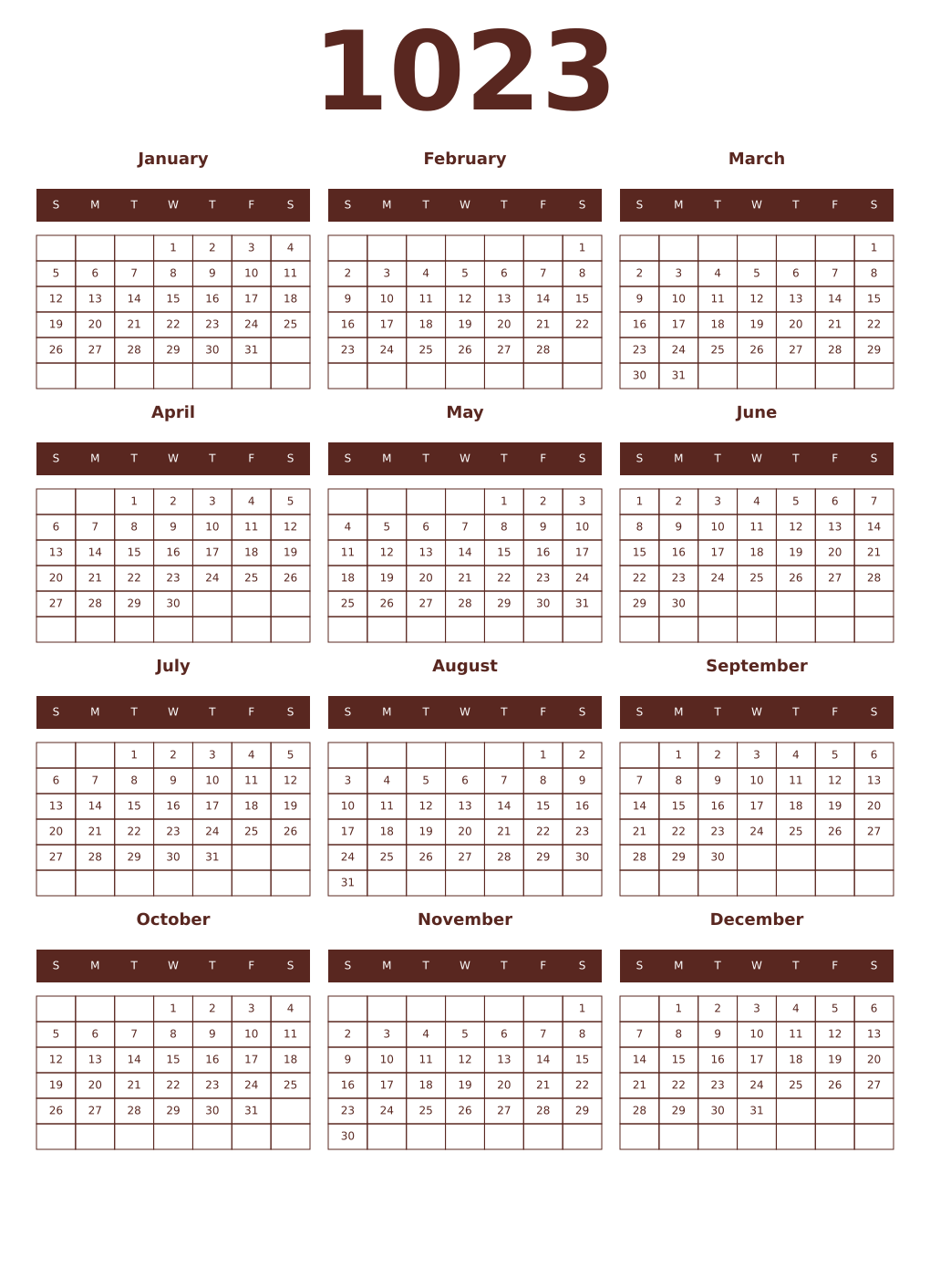 Printable 1023 Year Calendars mortuum