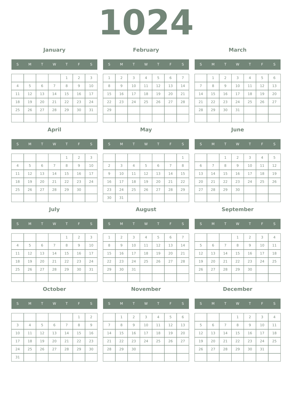 Printable 1024 Year Calendars xanadu