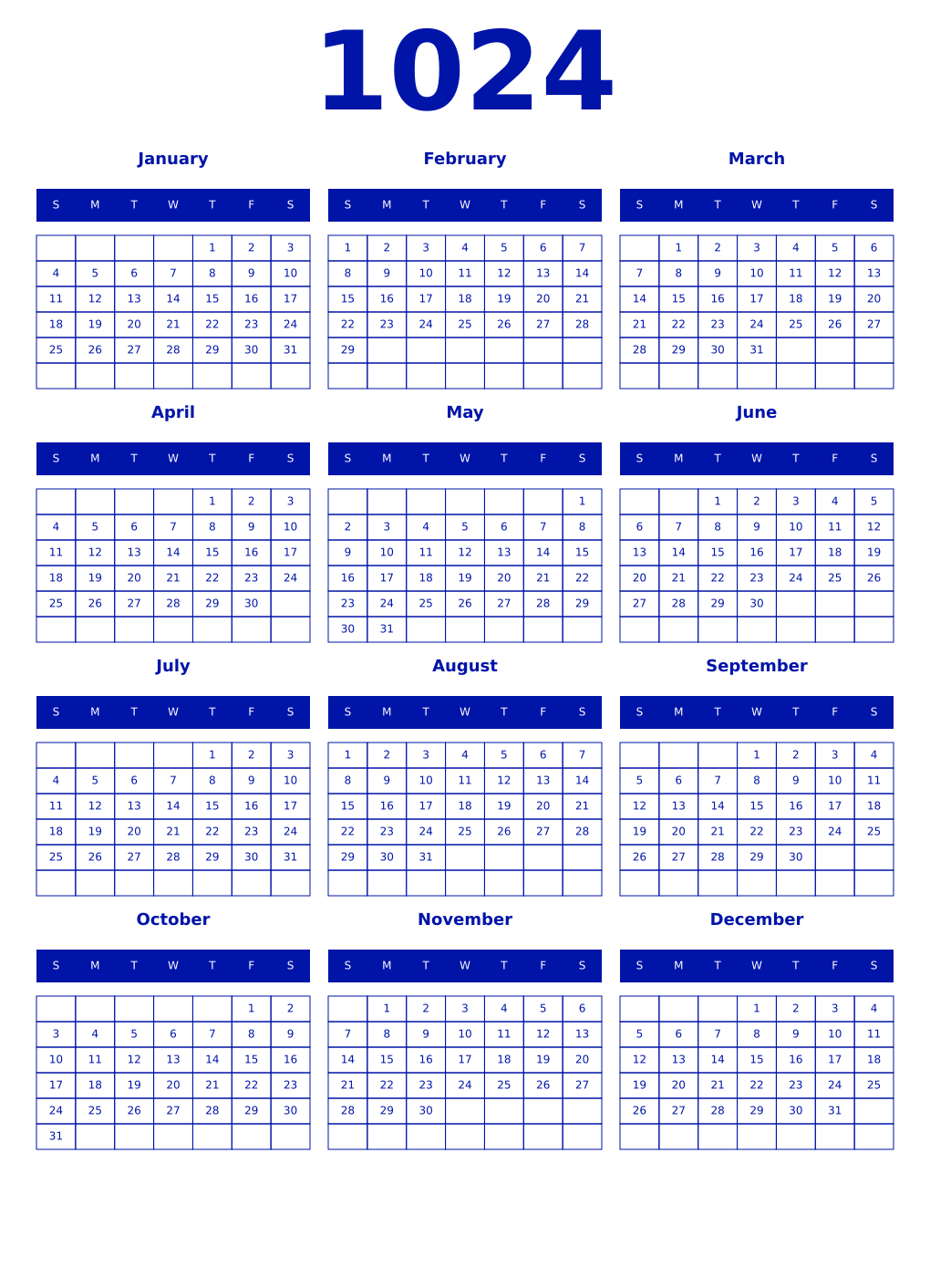 Printable 1024 Year Calendars zaffre