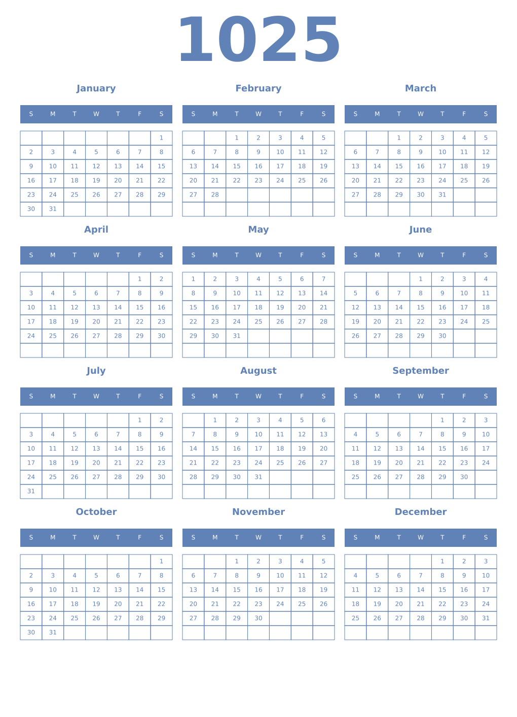 Printable 1025 Year Calendars glaucous