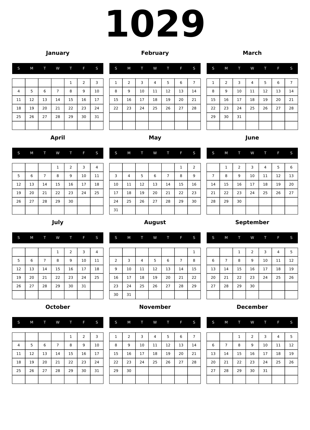 Printable 1029 Calendars