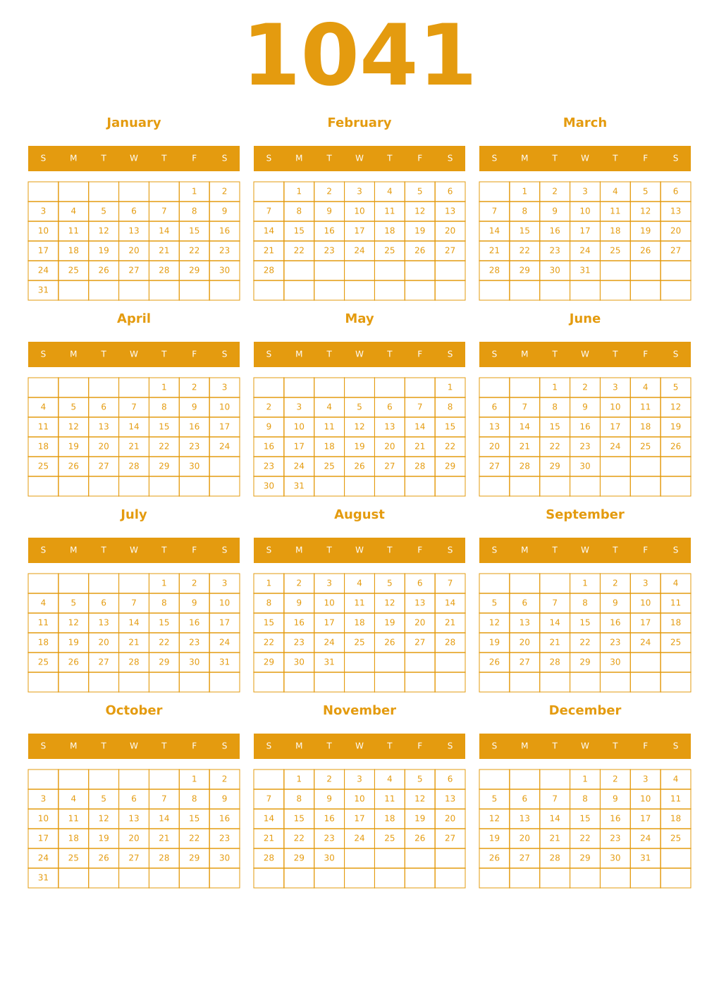 Printable 1041 Year Calendars gamboge