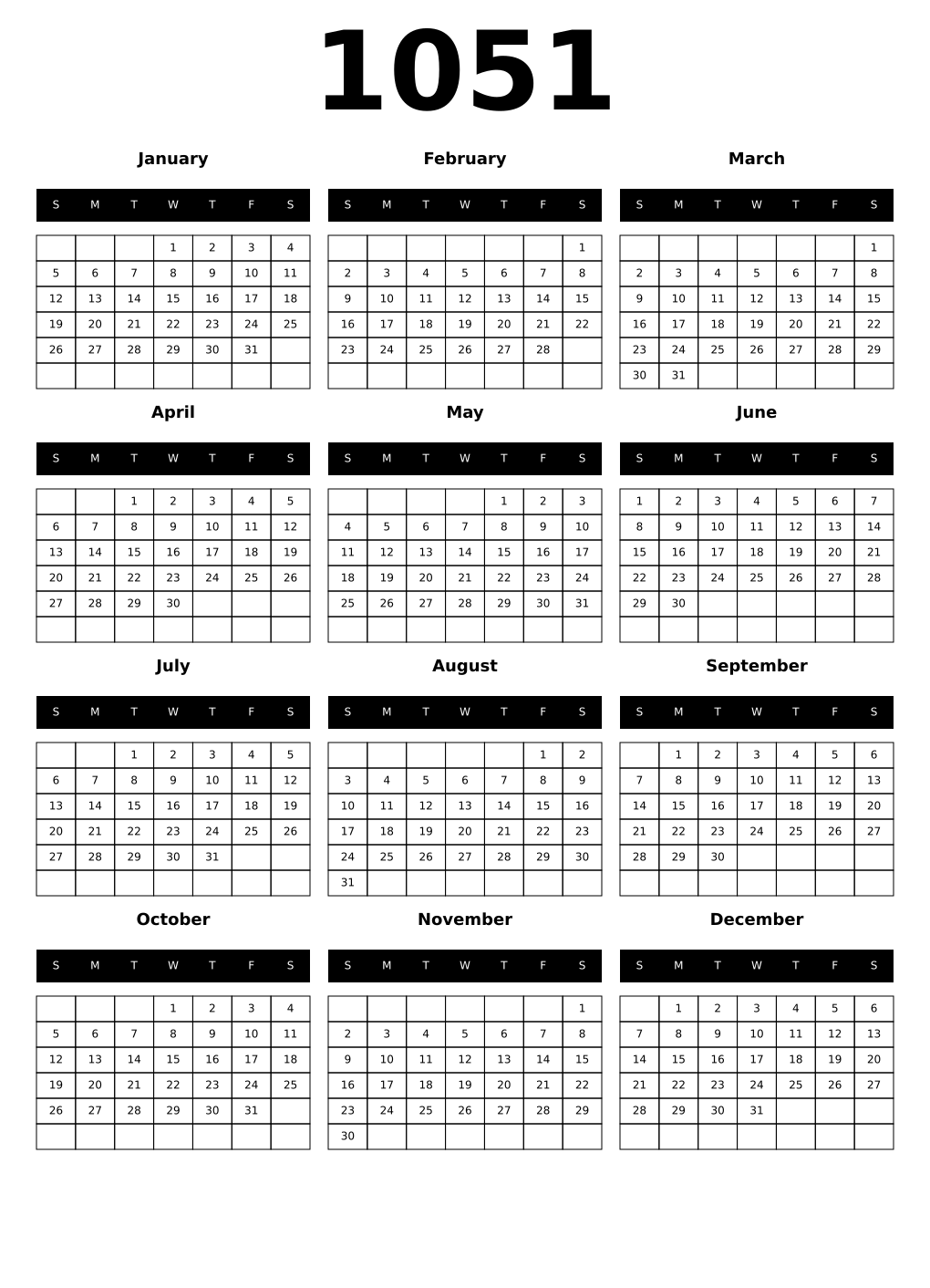 Printable 1051 Calendars