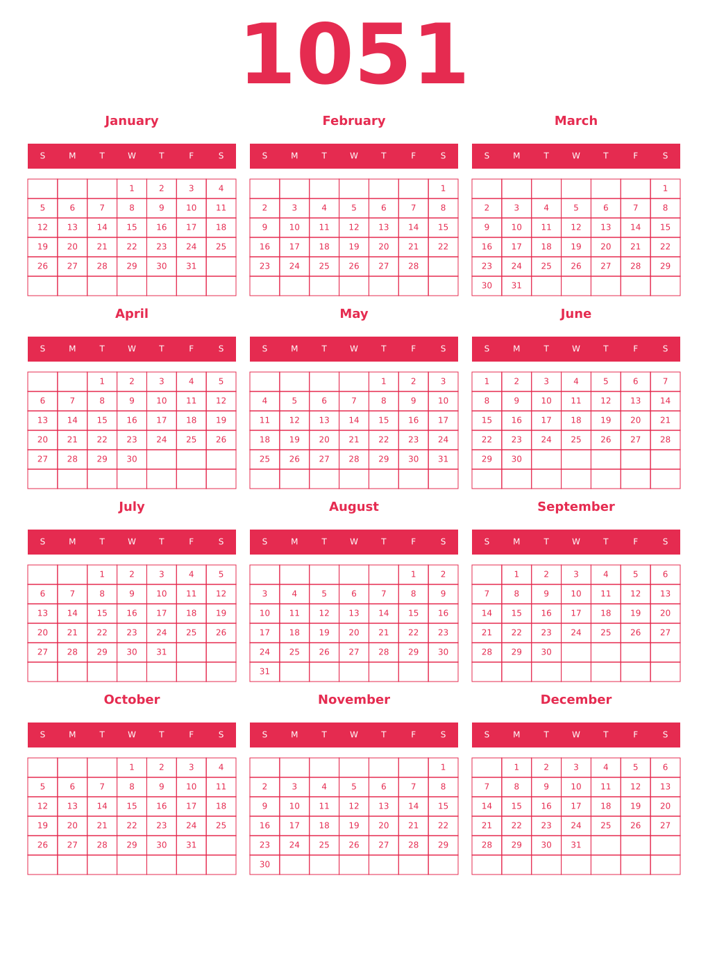 Printable 1051 Year Calendars amaranth
