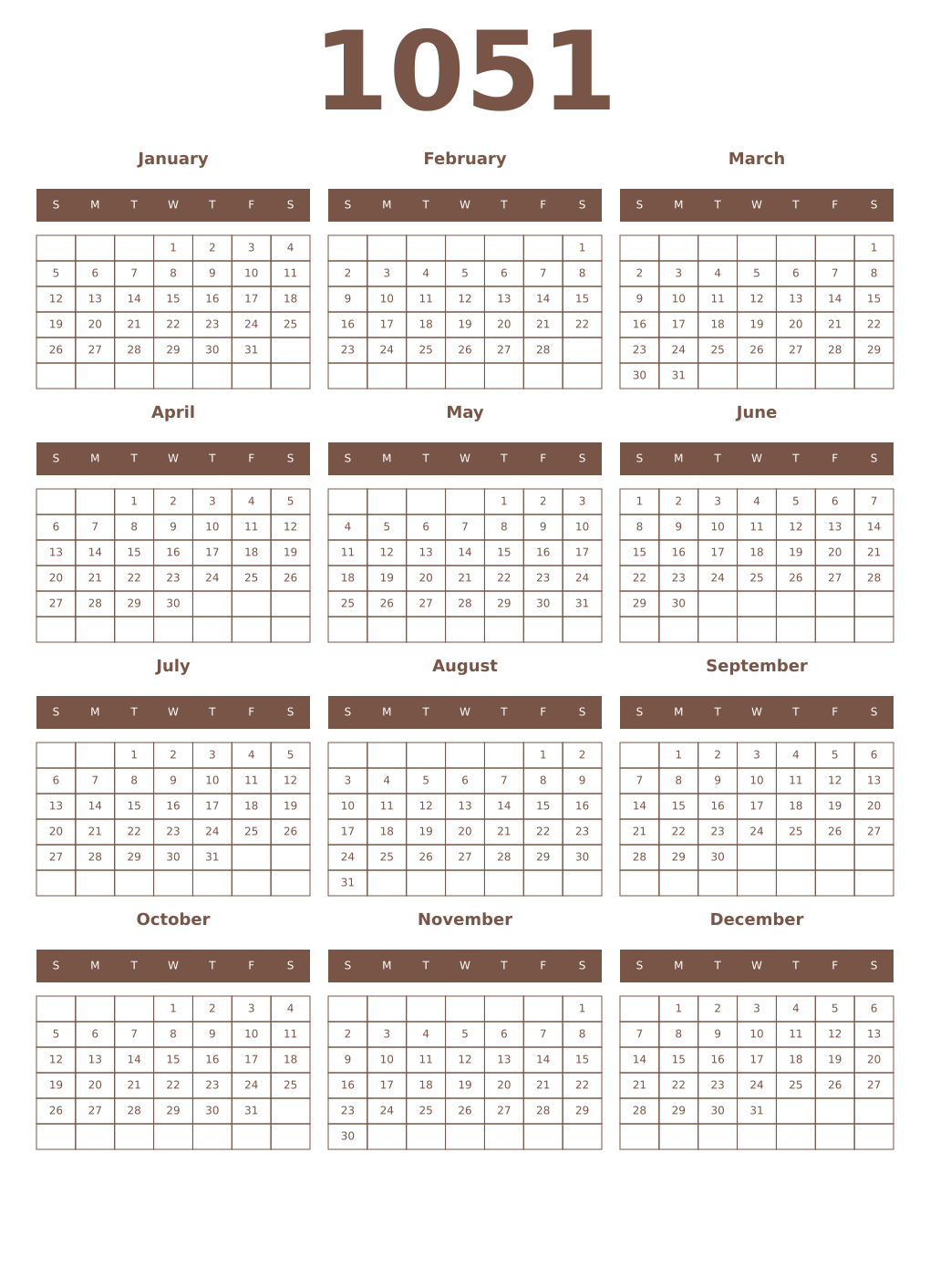 Printable 1051 Year Calendars coffe