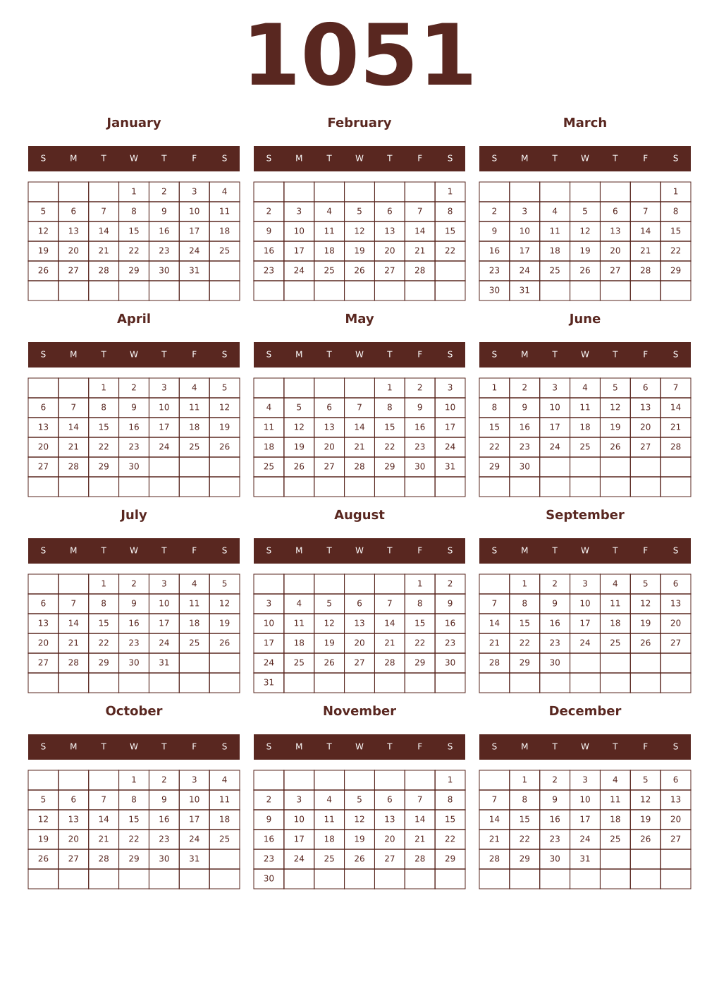 Printable 1051 Year Calendars mortuum