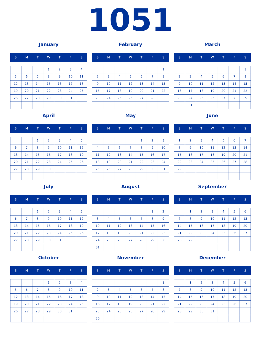 Printable 1051 Year Calendars smalt