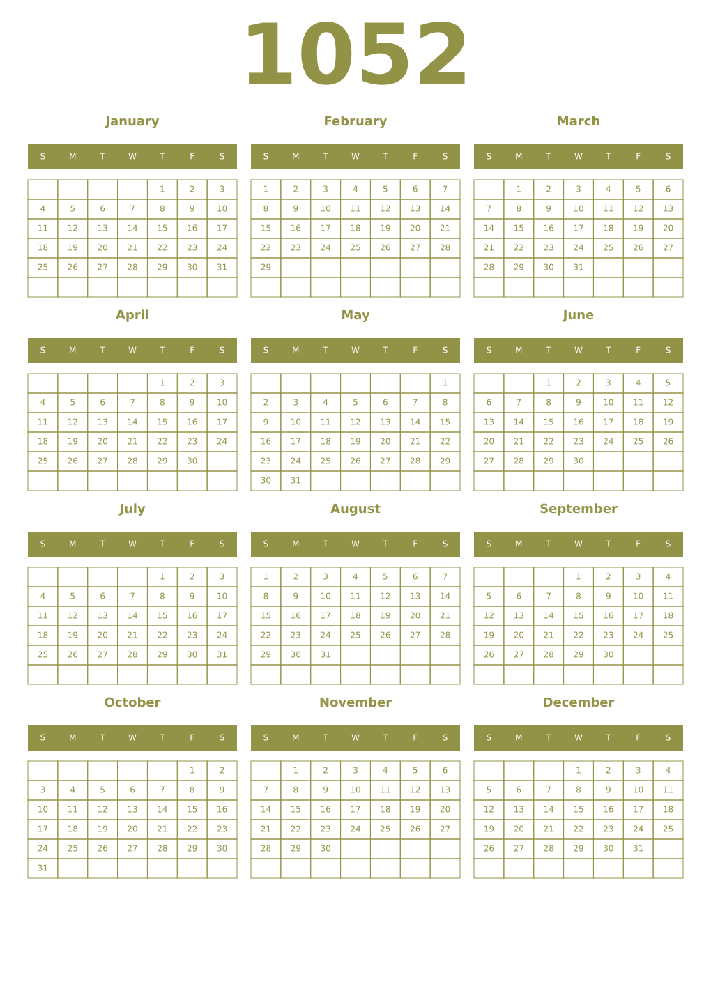 Printable 1052 Year Calendars eburnean